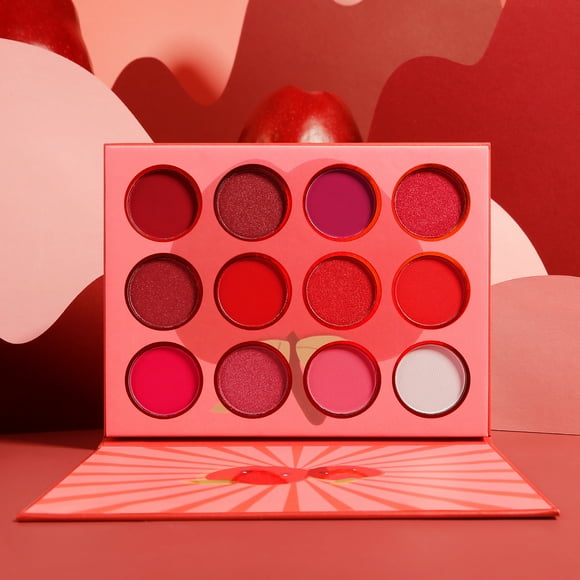 Professional Red Pink Eyeshadow Palette Highly Pigmented, DE'LANCI 12 Color Mini Cute Make up Set Matte+Shimmer Shade, waterproof Cosmetics