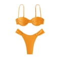 thumbnail image 3 of Women Swim Bikini Suit, Solid Color Pleated Sleeveless Bra+ Shorts Briefs Swimwear Swimsuit, 3 of 5