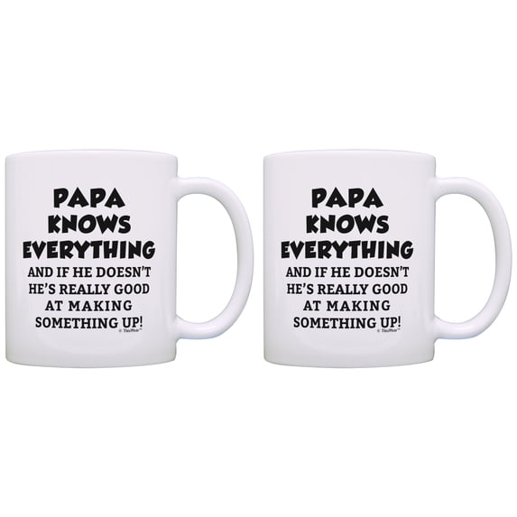 ThisWear Papa Gifts from Granddaughter Knows Everything Papa Birthday Gifts for Papa 11 ounce 2 Pack Coffee Mugs