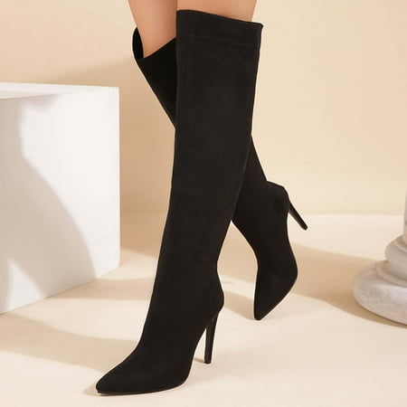 

Black 2023 Friday Deals Clearance Women s Fashion Over The Knee Boots for Women Pointed Toe Thing High Boots High Heel Women s Boots Back Zipper 11CM High Stilettos Heels Flock Boots