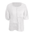 thumbnail image 5 of HOSIA Womens Vertical Textured Patchwork Top Round Neck Half Sleeve Casual Loose Fit Summer Blouse Lightweight Comfy Flowy Plain Gauze Tunic Shirts Plus Size Beach Vacation Outfits White Xxl, 5 of 6