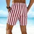 thumbnail image 4 of Garbnen Striped Mens Shorts Linen Button Men's Bermuda Shorts Color Block Lightweight Travel Vacation Beach Summer Shorts for Men with Pockets Red M, 4 of 5