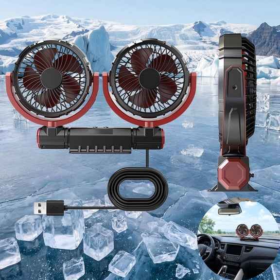 Portable Dual Head Clip On Fan with Light,Portable USB Rechargeable Powerful Desk Table Fans for Car,Golf Cart, Bedroom,Office,Camping, 360° Rotate Table Cooling Fans (Black)