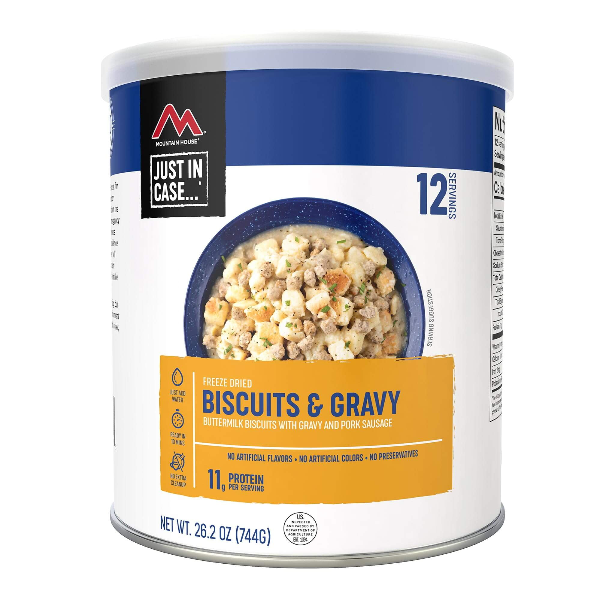 (Pack of 1 Can) Newly Launched Mountain House Biscuits & Gravy  Freeze Dried Survival Emergency Camping Food Fully Cooked #10 / 12 Servings / Can
