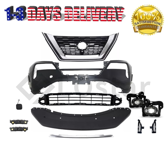 Complete Front Bumper Cover Kit Grill Fog Light For 2021 2022 2023 Nissan Rogue