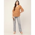thumbnail image 5 of Moomaya Women Printed Summer Tunic Top V Neck Button Down Flutter Elbow Sleeves Flared Top, 5 of 8