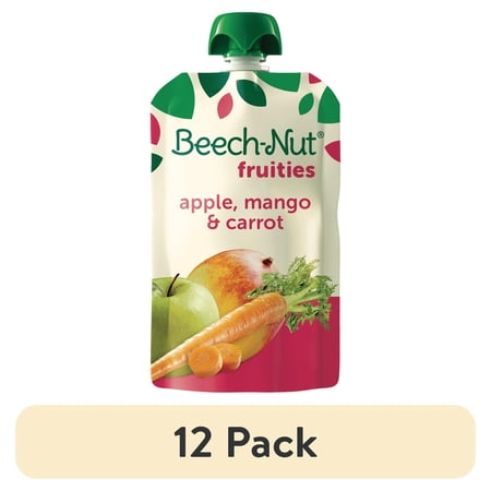 (12 pack) Beech-Nut Fruities Stage 2 Baby Food, Apple Mango & Carrot, 3.5 oz Pouch