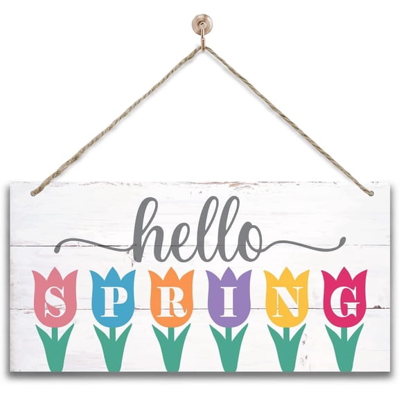 Wood Sign 5x10 Inch Hanging Hello Spring Wood Decor Sign Hello Spring Wood Wall Art Sign Home Or Office Signs Decor Hanging Door Wood Sign Rustic Farmhouse Wood Sign Decor Hello Spring Sign