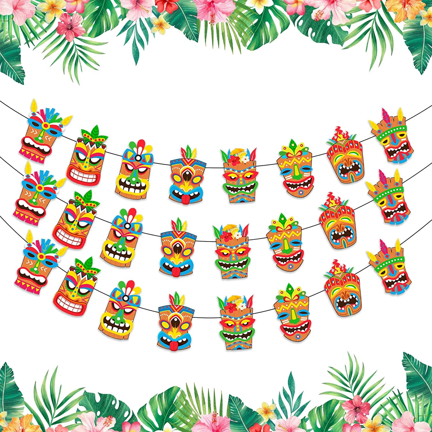 3PCS TIKI Party Decorations, Hawaiian Luau Tiki Party Garlands Kit