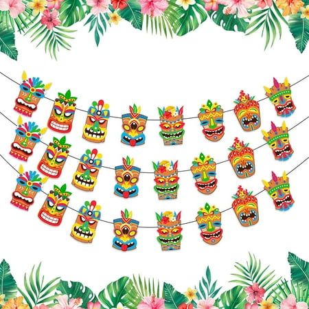3PCS TIKI Party Decorations, Hawaiian Luau Tiki Party Garlands Kit, Summer Tropical Tiki Luau Theme Party Supplies - TIKI Party Garlands for Adults Kids TIKI Party Tiki Banner Decoration