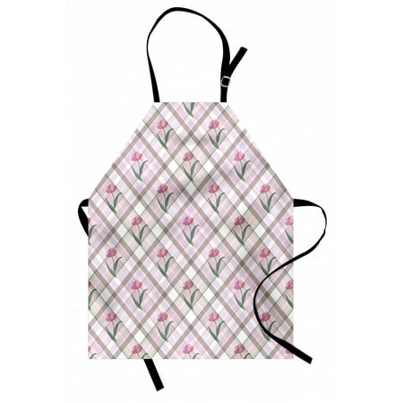 

Checkered Apron Diagonal Striped Design with Delicate Gentle Flower Figures Feminine Unisex Kitchen Bib Apron with Adjustable Neck for Cooking Baking Gardening Mauve Pink Forest Green by Ambesonne