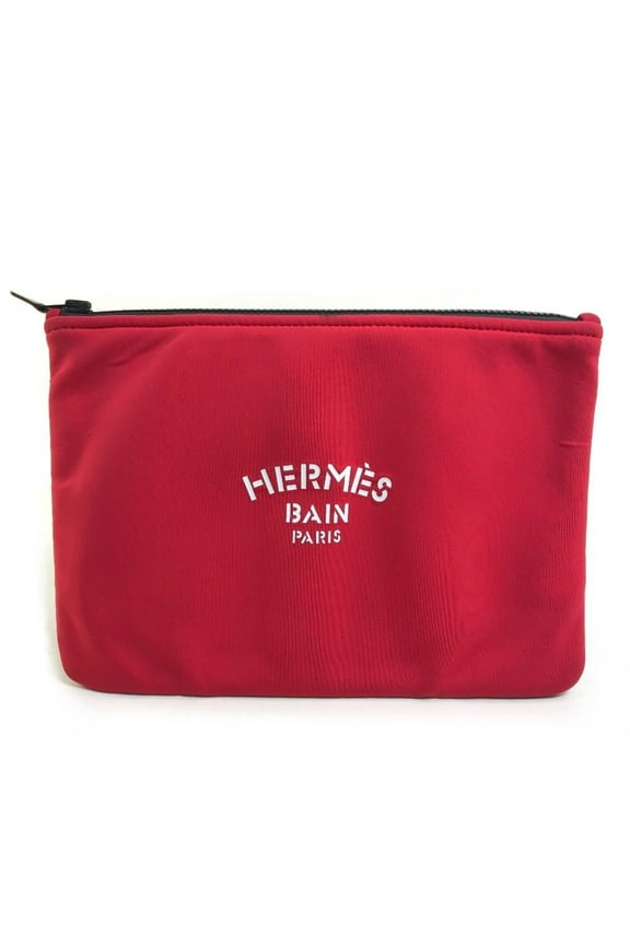 Pre-Owned HERMES Neoban Trusse Flat MM Clutch Bag/Pouch, Polyamide, Women's, Red (Fair)