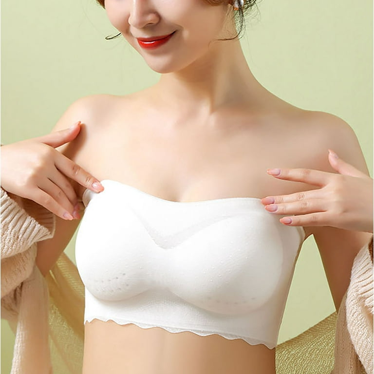 Puntoco Plus Size Clearance Bra,Women'S Bra Wire Free Underwear Large Size  Thin Cup Lace Bra White