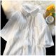 thumbnail image 2 of Camisas Para Hombre XXL Blusa de manga corta con bolsillo para hombre, informal, a rayas, con arrugas, a la moda, de verano (White, XL), 2 of 7