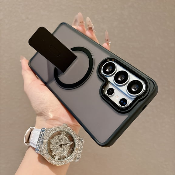 Luxury Stand & Strong Magnetic for Samsung Galaxy S26 Ultra Case, [Compatible with MagSafe] Built in Invisible Stand Frosted Transparent Anti-Scratch Cover for Samsung Galaxy S26 Ultra, Black