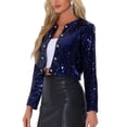 thumbnail image 4 of INSPIRE CHIC Sequin Cardigan for Women's Button Long Sleeve Open Front Cropped Party Club Jackets Dark Blue M, 4 of 5