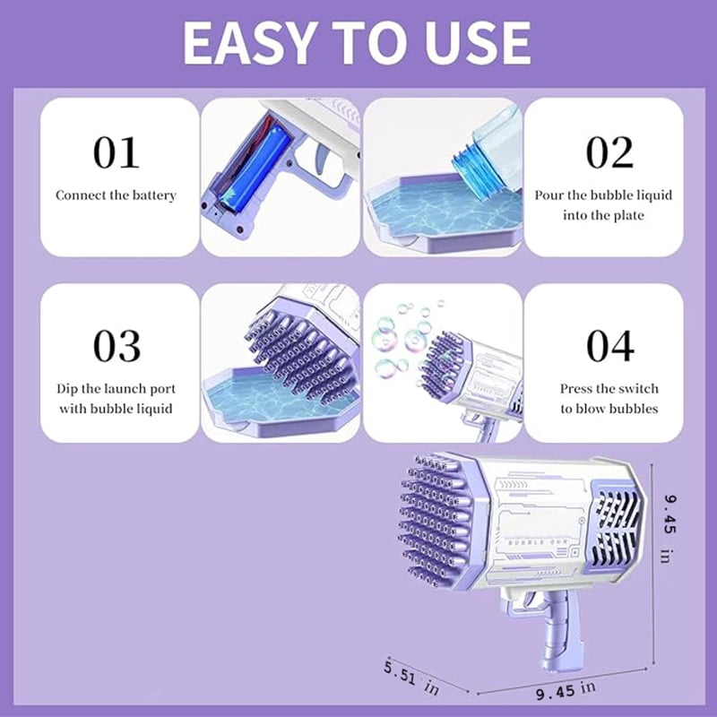Bubble Machines for Kids, 69 Holes Bubble Blower Toys with Lights for Age 3+ Birthday Easter Gifts-Violet