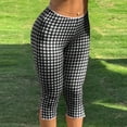 thumbnail image 6 of Womens Gingham Check Capri Leggings Low Rise Slim Fit Yoga Capris Scalloped Waist Casual Cropped Pants with Side Slit Hem Black XL, 6 of 8