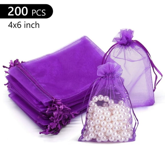 Tripumer 200 Pcs Drawstring Organza Organza Bags Pouches Small Sachet Jewelry Gift Bags for Jewelry Party Wedding Favor Party Festival Candy Pouches Bathroom Soaps Purple