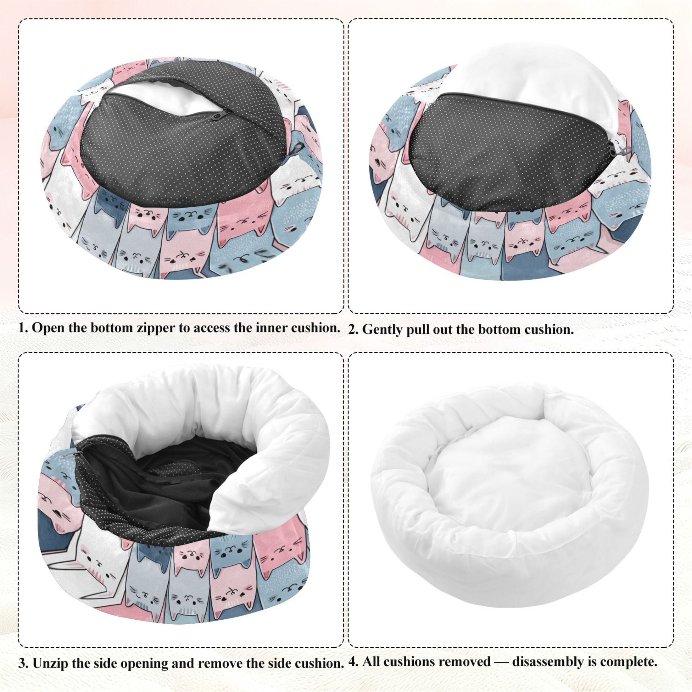 Iauyy Pet Couch Donut Cat Bed for Indoor Cats/Small Dogs Washable & Machine with Non-slip Bottom Calming Cat Furniture, Simple Sketch Of A Cat (S)