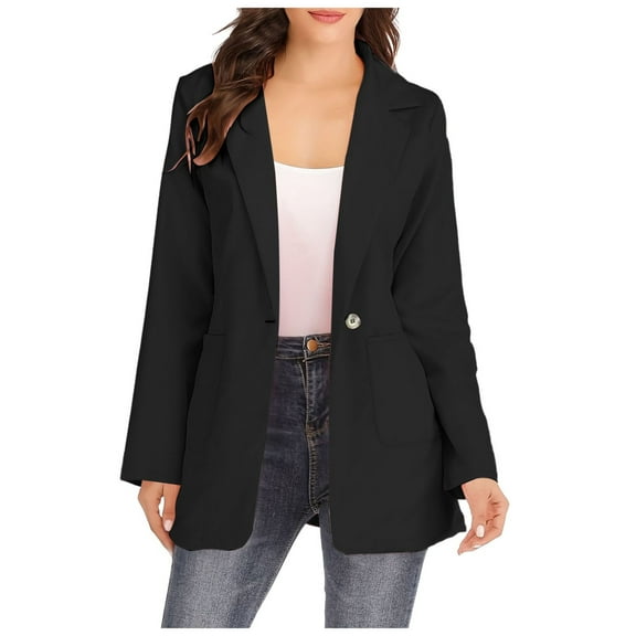 Sopiago Open Front Blazer for Women Long Sleeve Casual Office Slim Button Suit Jacket with Pockets Black,L