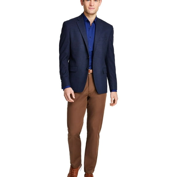 Michael Kors Mens Kent Mini Check Two Button Blazer Jacket, Blue, 38 Regular