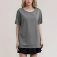 thumbnail image 2 of T-shirt Mode Femme Col Rond Grande Taille Manches Courtes Couleur Unie avec Instructions de Lavage, 2 of 5