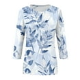 thumbnail image 5 of Blue Women's Short Sleeve T-shirt, 3/4 Length Sleeve Womens Tops Summer 2024 T Shirts Floral Print Crew Neck Casual Basic Tee Fit Tunic Tops Blouse,Women's Short sleeve T-shirt S, 5 of 5