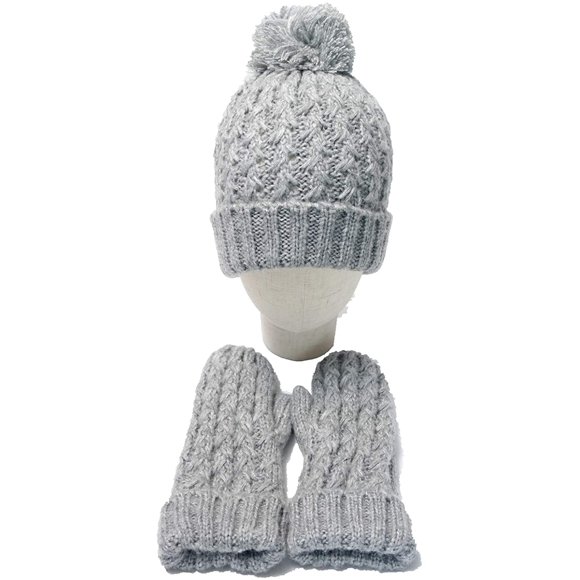 Ensemble 2 Pcs d'Hiver pour Femmes et Filles : Tuque Tricotée à Pompons, Foulards et Gants en Molleton