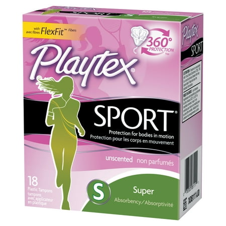 Playtex Sport Plastic Tampons, Unscented, Super, 18