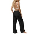 thumbnail image 5 of Women's Cotton Blend High Waist Wide Leg Pants, Loose Straight Leg Casual Pants, Soft Stretchy Fabric with Tummy Control, Casual, Office, Lounge Everyday Wear, Relaxed | TruBelle,Black S, 5 of 9