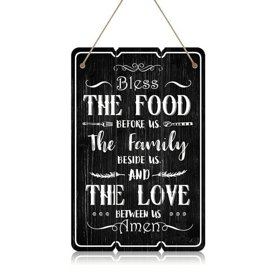 Vintage Farmhouse Wall Home Decor Wooden Sign, Bless The Food Wood Wall Plaque For Kitchen, Living Room, Dining Room
