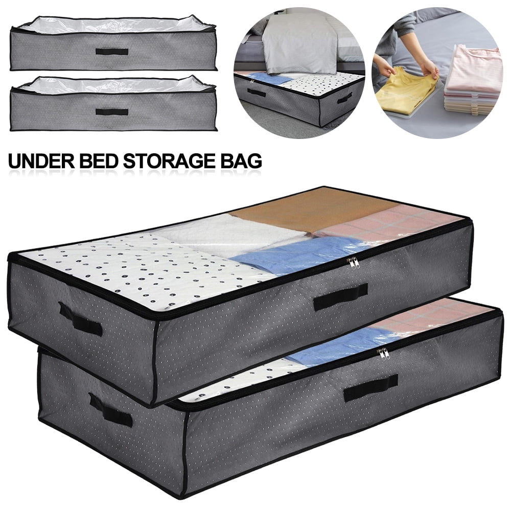 2PCS Large Capacity Under Bed Storage Bag 5 Compartments Clothes Organiser Boxes