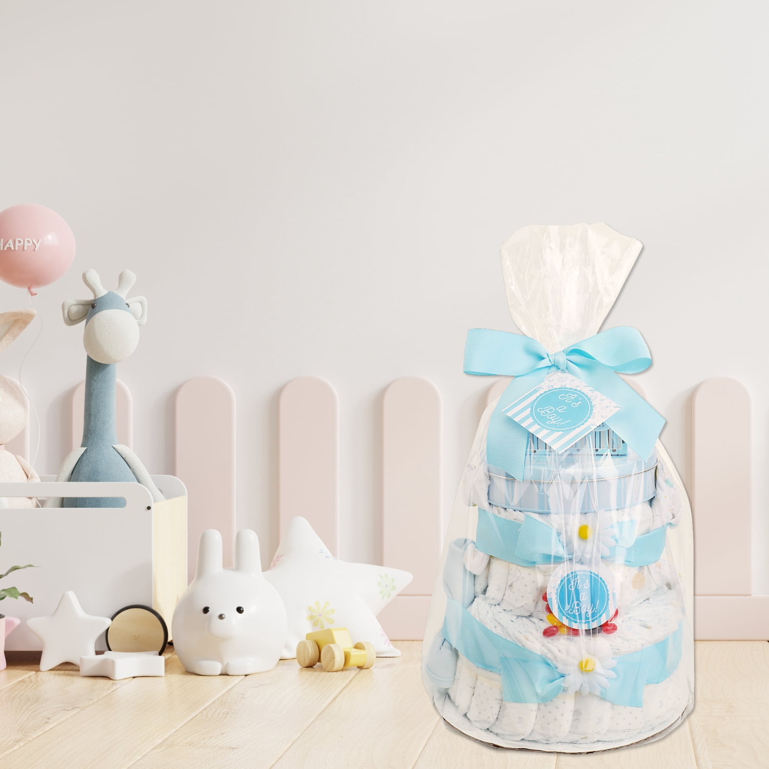 Alder Creek Gift Baskets Blue Two-Tier Baby Diaper Cake