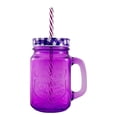 thumbnail image 2 of 6 Piezas Mason Jar Grabado Vaso Tarro Con Tapa Y Popotes Color Morado, 2 of 4
