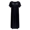 thumbnail image 4 of Womens Nightgowns Solid Color Crew Neck Short Sleeve Midi Length Loose Ice Silk Nightdress with Lace Sleeves Black One Size, 4 of 4