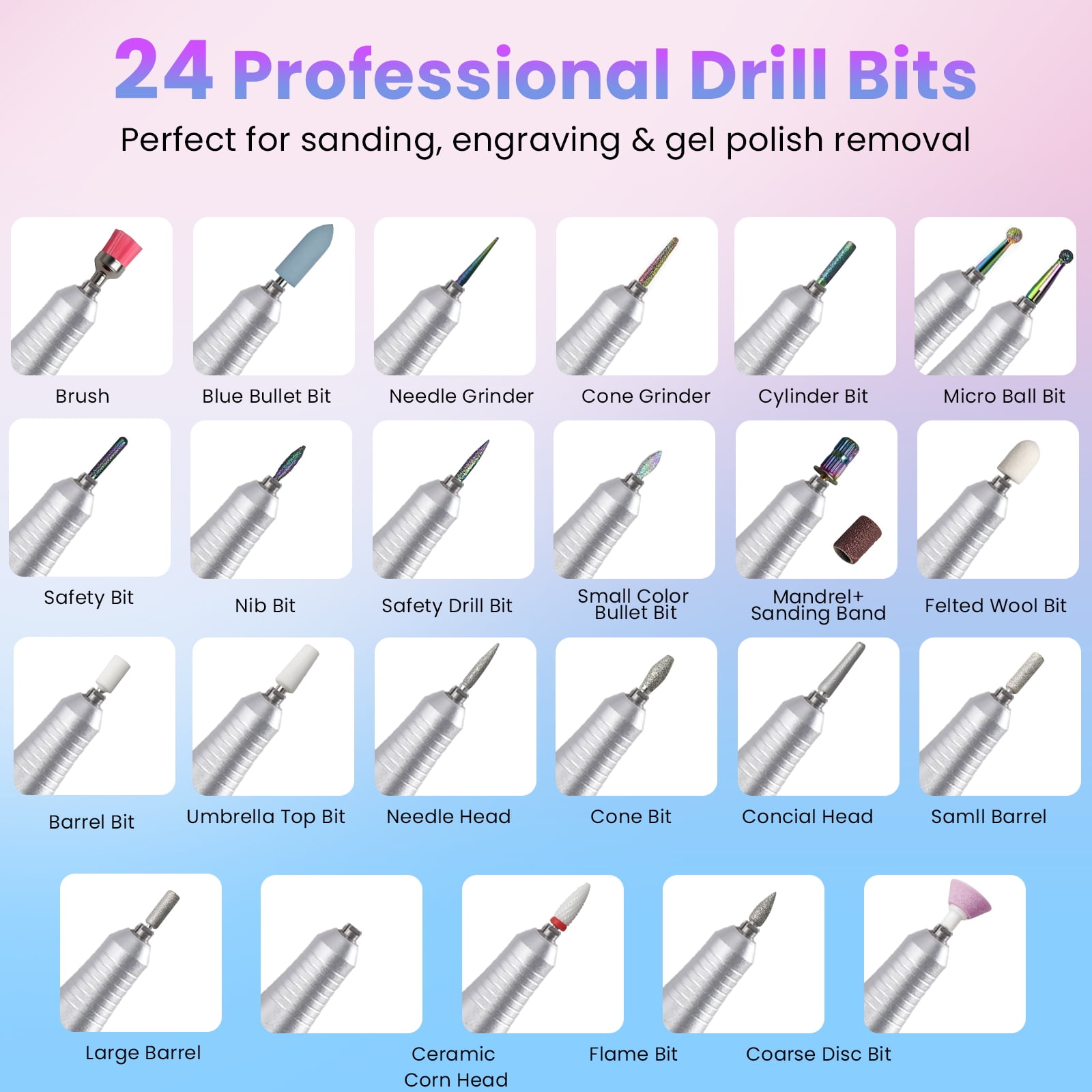FETERVIC Professional Nail Drill Kit 45000 RPM, Rechargeable Electric Nail File , Cordless E-File Machine with LCD Display & 24 Drill Bits for Acrylic, Gel Nails & Cuticle Care