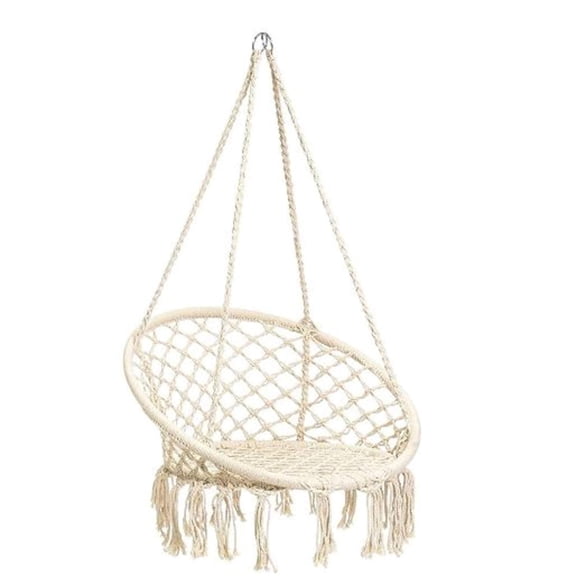 Macrame Hanging Chair With Fringe Tassels | Indoor Outdoor Bohemian Style