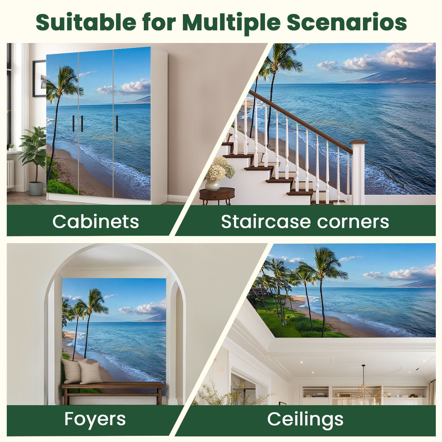 Peel and Stick Wallpaper Sugar Beach Kihei Maui Hawaii Modern Art Wall Mural Decor Self Adhesive and Removable 100in x 144in
