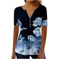 thumbnail image 3 of Feancey Going Out Tops for Women Trendy Print Pleated Blouse Henley V-Neck Short Sleeve T-Shirts Button Up Casual Office Work Tees Multicolor XXXL, 3 of 5
