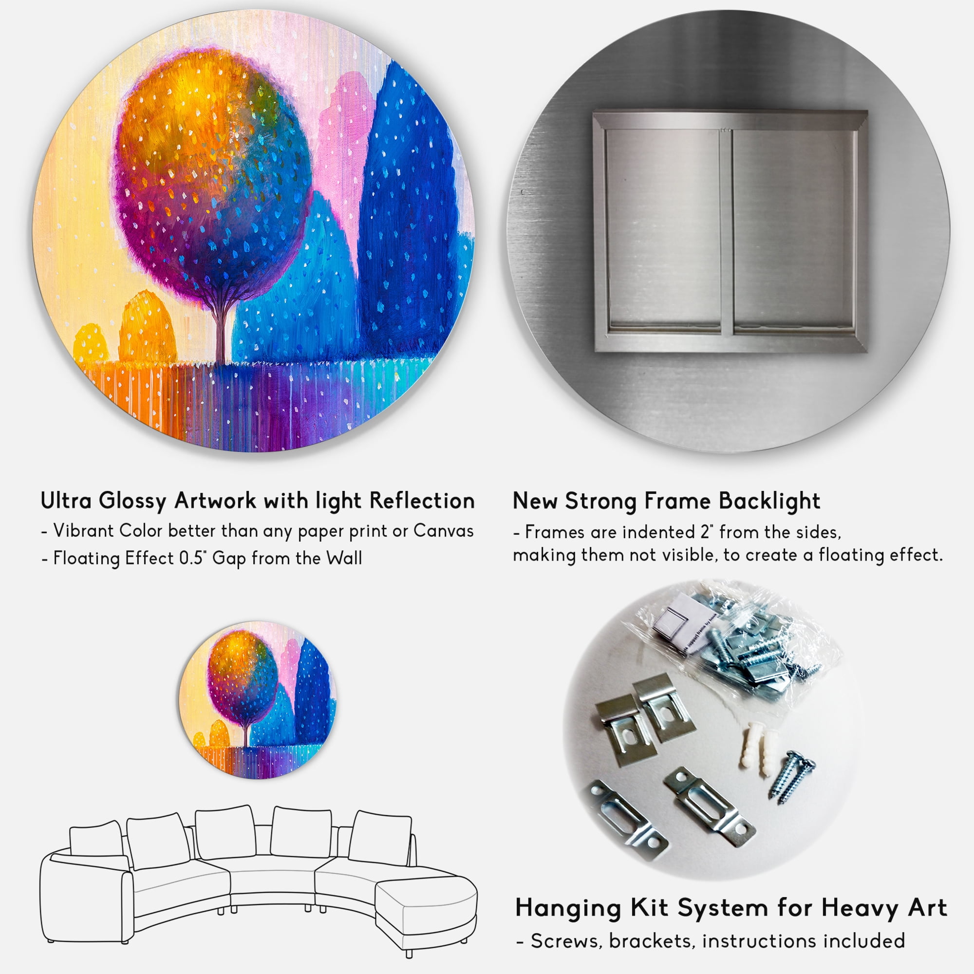 Designart 'Ornamental Colourful Trees X' Modern Circle Metal Wall Art 23x23 - Disc of 23