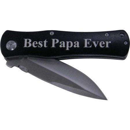 Best Papa Ever Folding Anodized Aluminum Pocket Knife with Clip, (Black