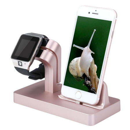 Apple Watch/iWatch/iPhone Charging Stand Cradle Holder Dock Nightstand Station [2 in 1]- iPhone 7 Plus/7/6s/6/5S/5C/5/SE & Apple Watch Series 1 & 2, 38 MM/42MM Watch - Rose (Best Apple Docking Station)