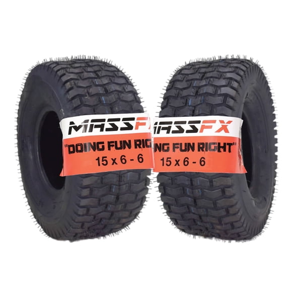 MASSFX 15x6-6 Lawn Mower and Turf Tire - 4 Ply, 1/4" Tread Depth, Set of 2 - 15x6x6