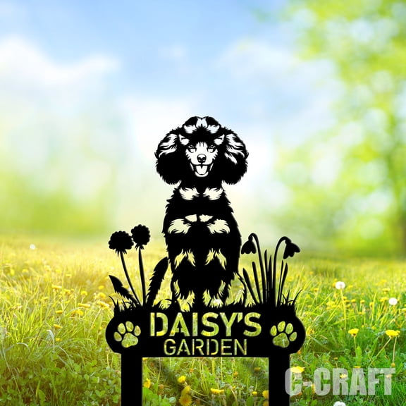 C-CRAFT Custom Poodle Dog Memorial Metal Yard Sign Weather Resistant for Outdoor Garden Decor