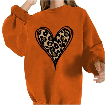 

Women Casual Fashion Printed Pullover O-Neck Long-Sleeved Sweater black long sleeve shirt women corset tops for women Orange XL