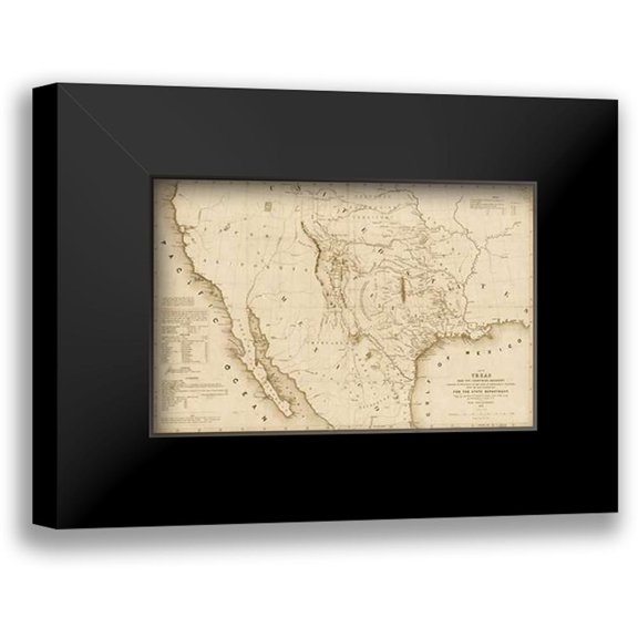H. Emory, William H., Emory, William 14x11 Black Modern Framed Museum Art Print Titled - Map of Texas and the countries adjacent, 1844 - Decorative Sepia