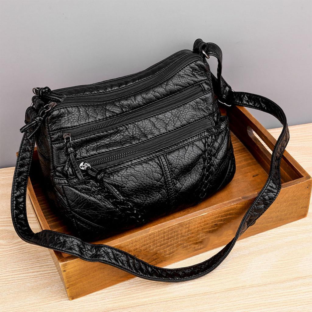 Faux Leather Satchel Purse Small Work Bag Shoulder Bags black A Black 23x12x17cm