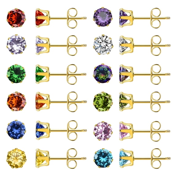 DESIGNICE Titanium Steel Earrings Hypoallergenic Earring Set, 12 Pairs, 12 Color Earrings - 4mm