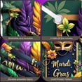 thumbnail image 4 of Purple Mask Mardi Gras Banner Colorful Feathers Carnival Display Golden Decorations Pattern Masquerade Backdrop for Mardi Gras Party Masquerade Ball Festival Celebration, 4 of 9